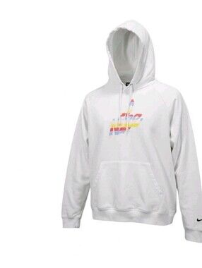 Nike White Hoodie with Multicolor Striped Swoosh Logo Size XXL